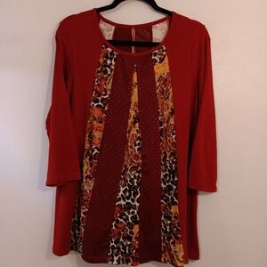 Westbound Womens Red Animal‎ Print 3/4 Sleeve Round Neck Tunic Top Burnt Orange